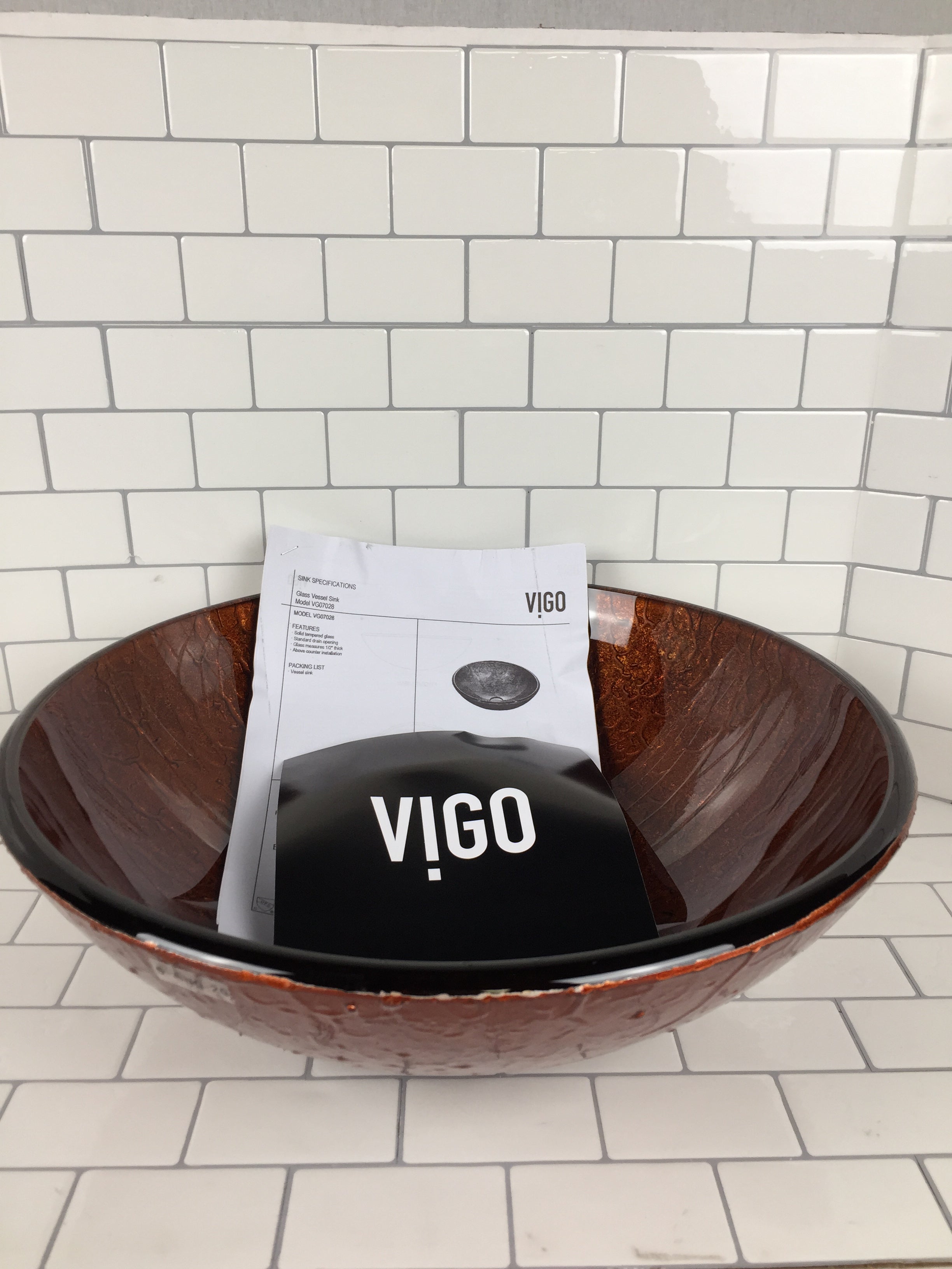 Vigo VG07028 Mahogany Moon Tempered Glass Vessel Sink, Copper (7431449575662)